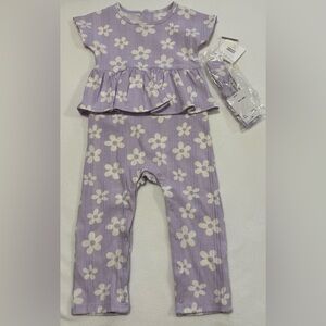 Grayson little 24M Purple Floral Baby Romper Outfit With Headband NWT
